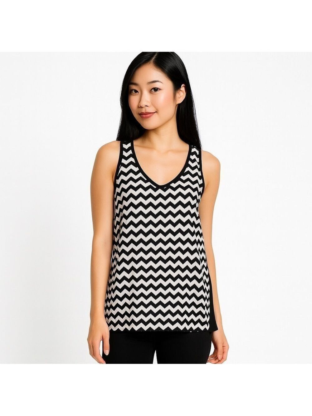 CHARLOTTE RUSSE Sexy Back Black & White Print Sheer Back Cut Out Tank Top Size S